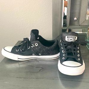 Sparkly black converse sneakers, size 8